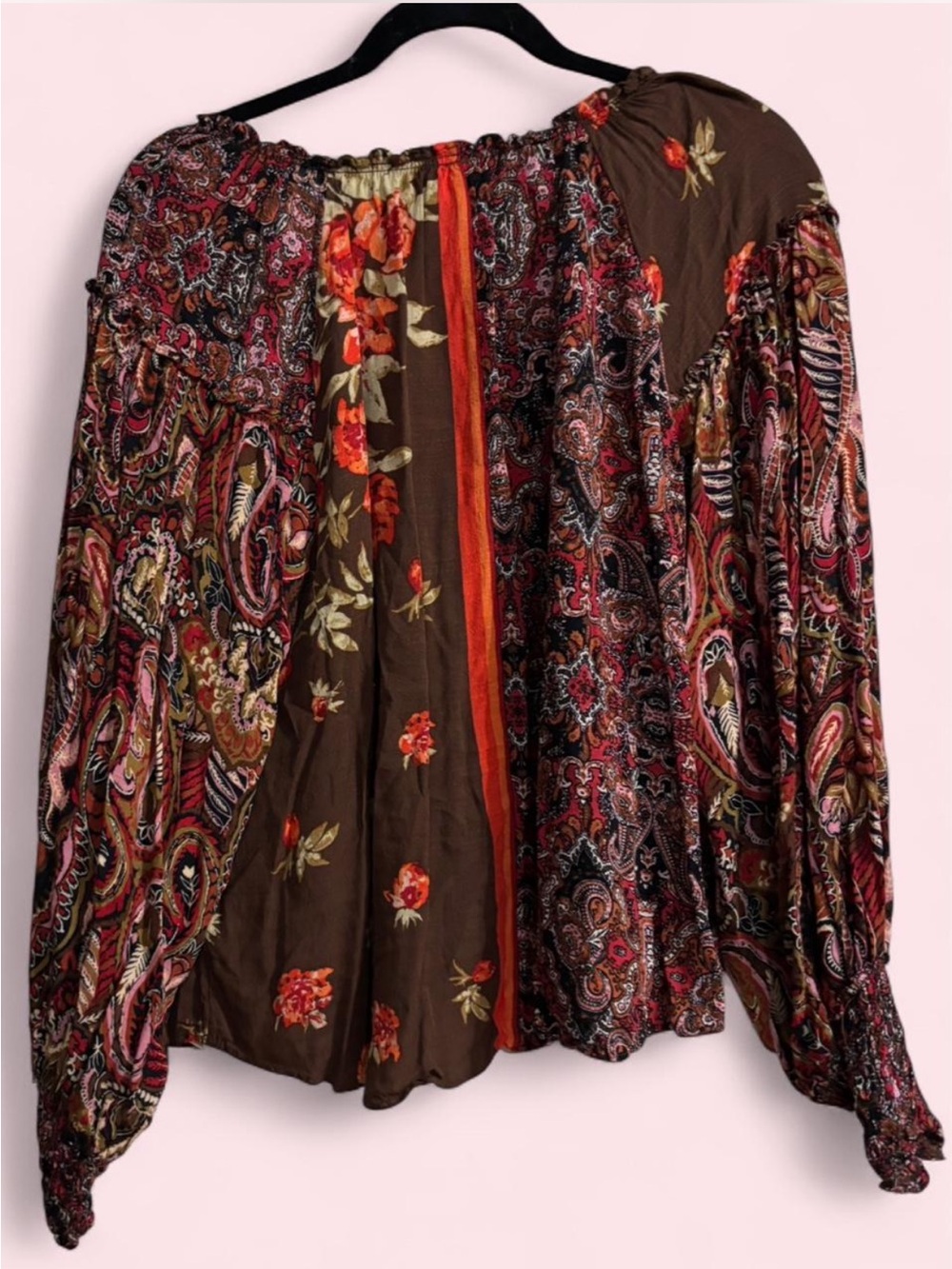 Free People Brown Floral Patchwork Peasant Blouse - Picture 2 of 2